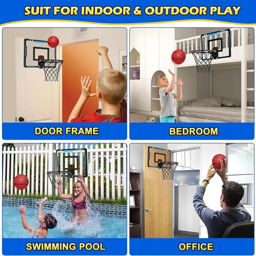 HOMERO Mini Indoor Door Mount Basketball Hoop Set with Electronic Scoreboard