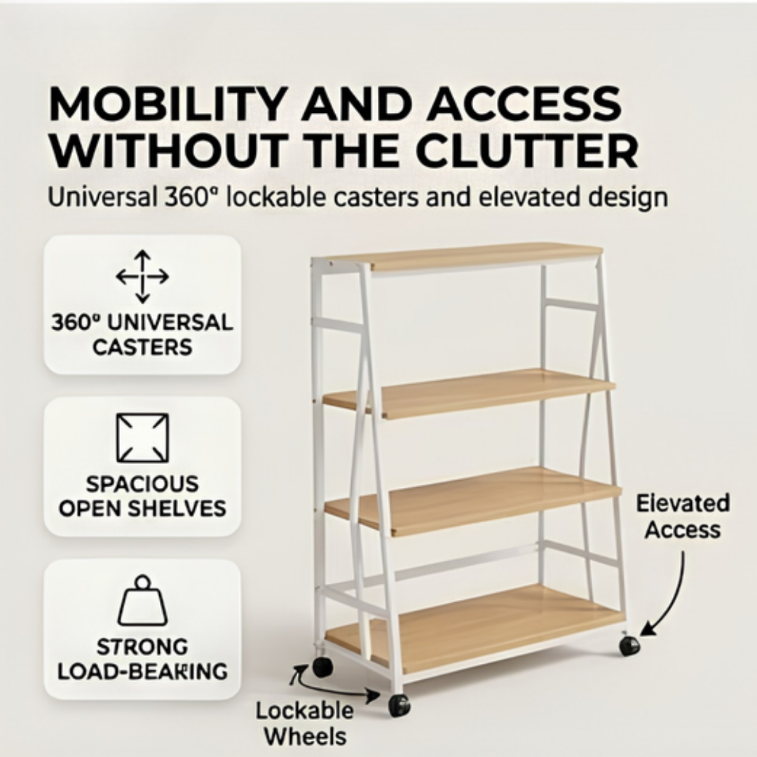 Multi-Purpose Wooden Storage Cabinet with 360° Universal Wheels