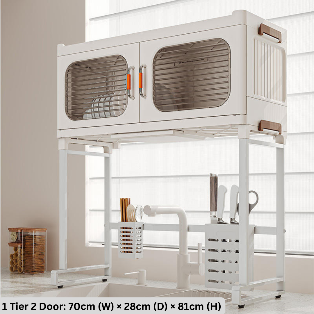 HOMERO Modern Kitchen Dish Drying Storage Shelf with Doors