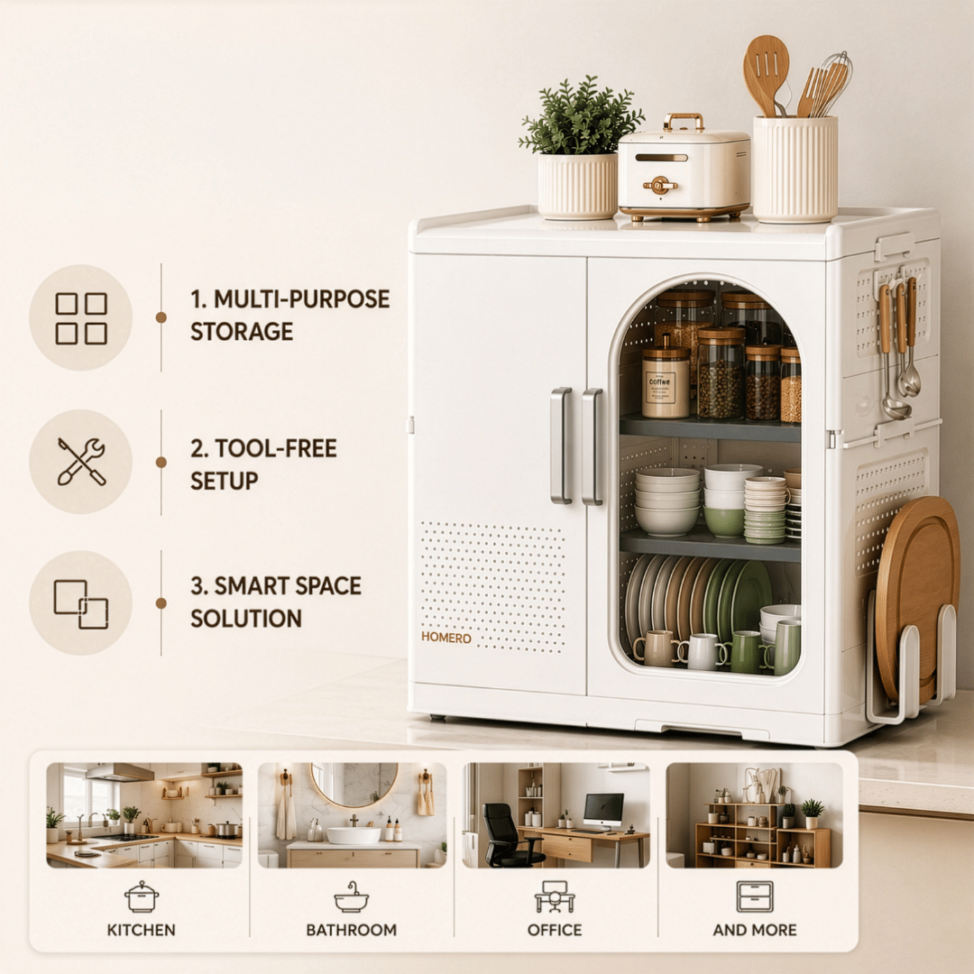 Homero All-in-One Magnetic Double Door Smart Space Utensils Storage Cabinet