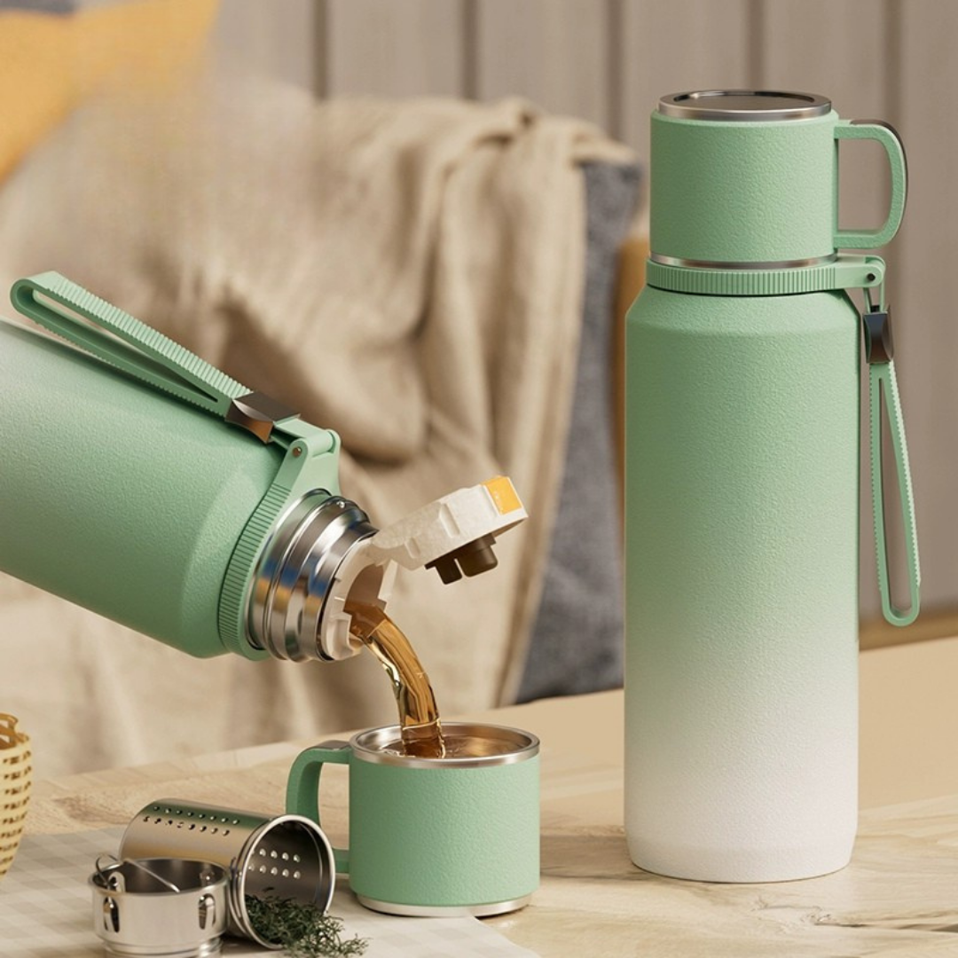 HOMERO Stainless Steel Dual Lid Leak-Proof Insulated Thermos Cup – 1000ML