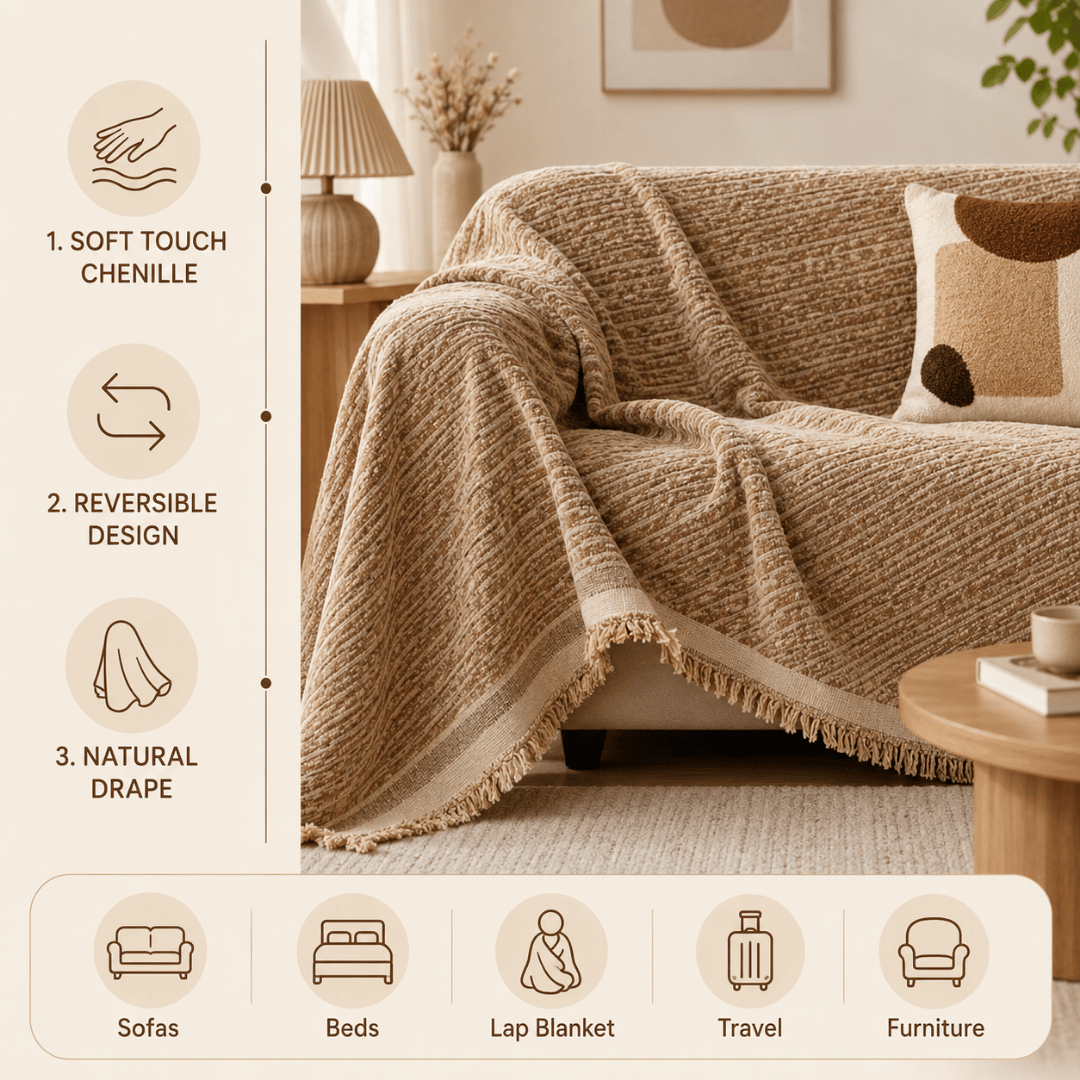 Luxury Reversible Soft Touch Chenille Sofa Throw Cover