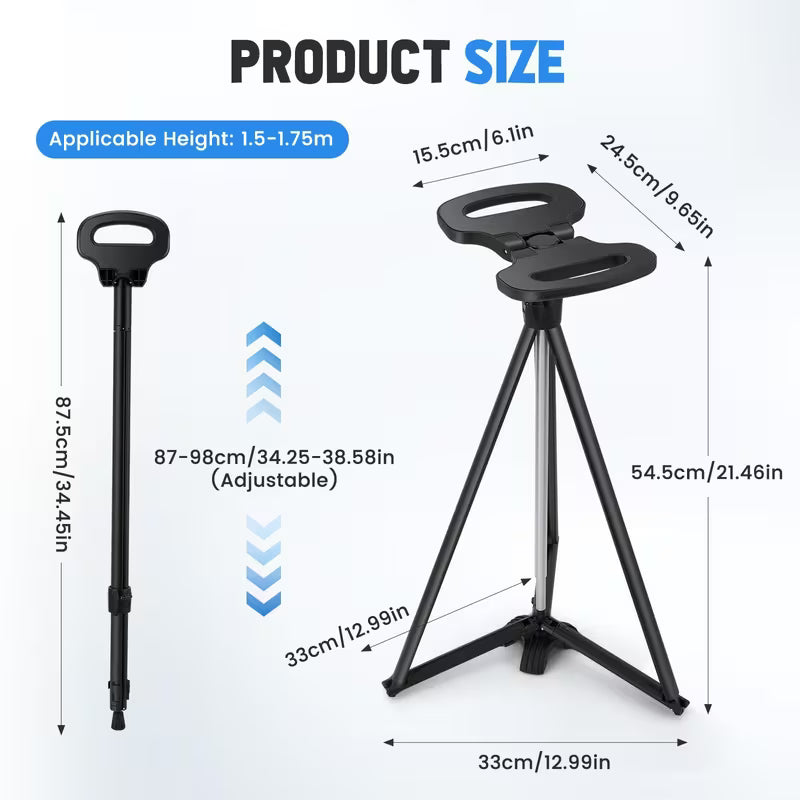Foldable Aluminium Walking Stick with Adjustable Height Seat