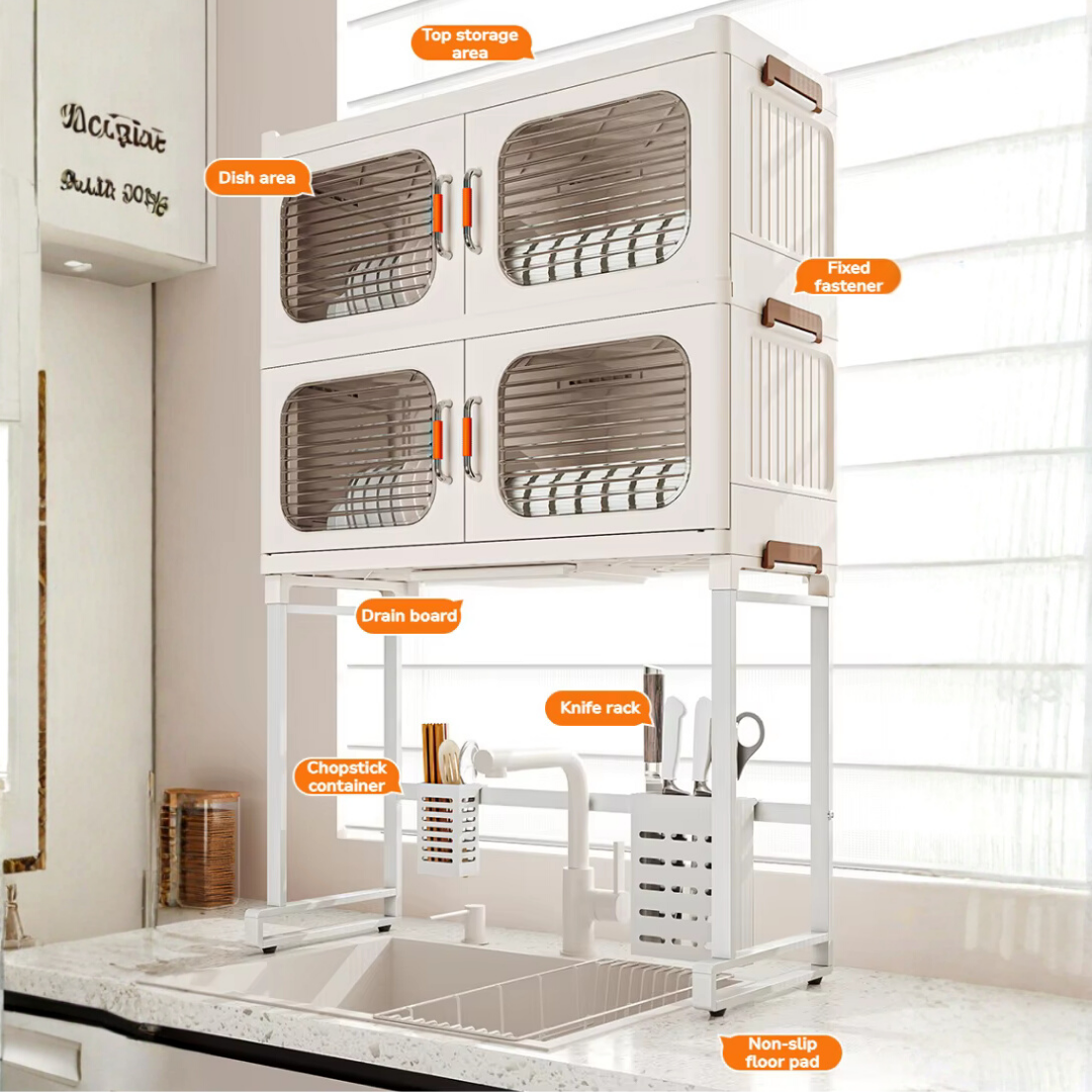 HOMERO Modern Kitchen Dish Drying Storage Shelf with Doors