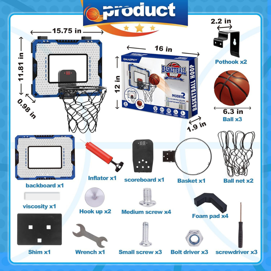 HOMERO Mini Indoor Door Mount Basketball Hoop Set with Electronic Scoreboard