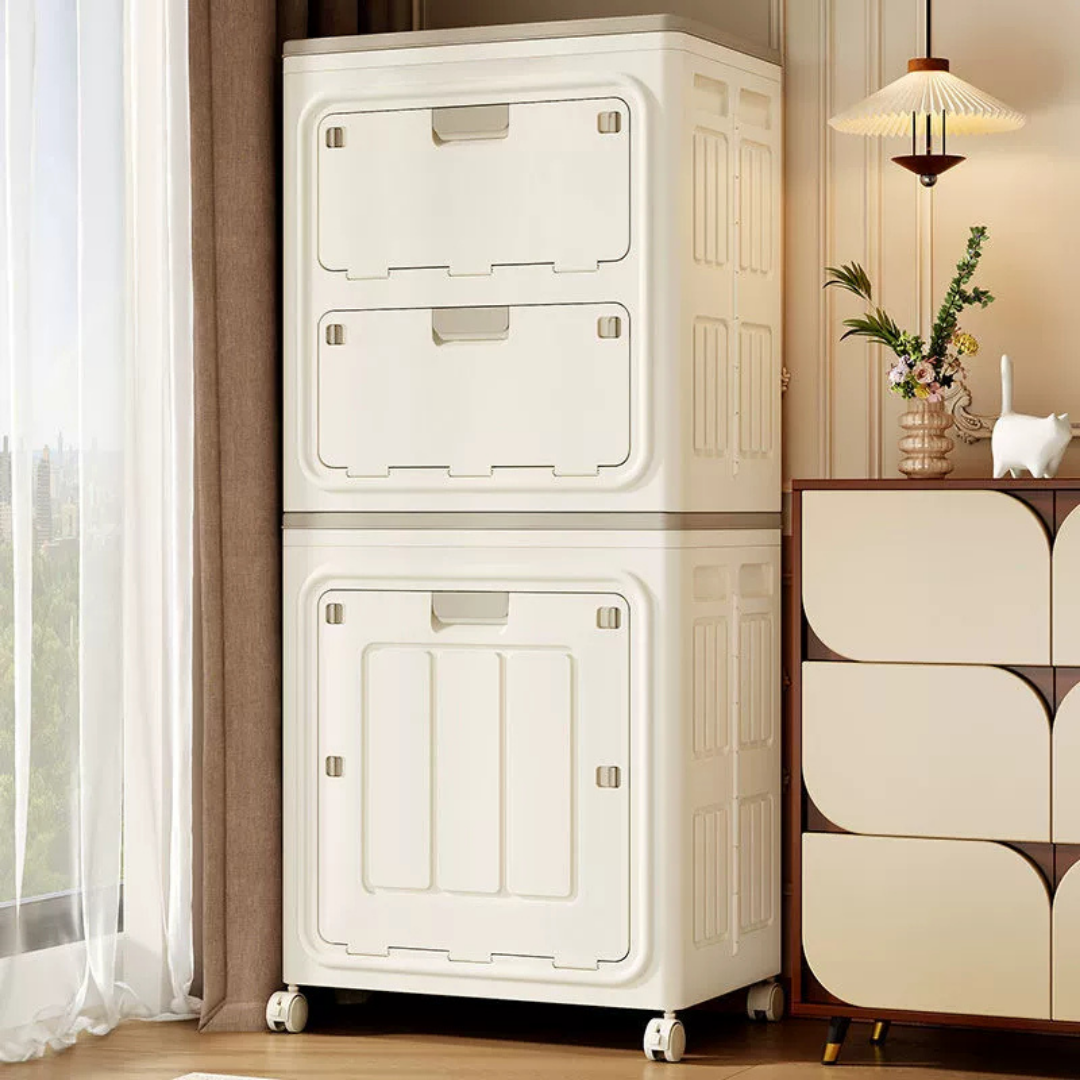 Multi Purpose Space-Saving & Stackable Foldable Storage Cabinet with Wheels