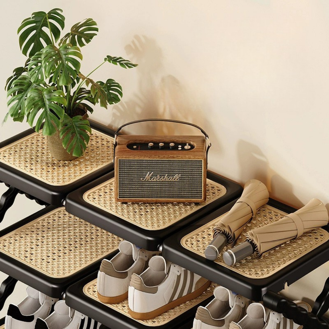 HOMERO Rattan Textured Foldable Multi Layer Shoe Rack