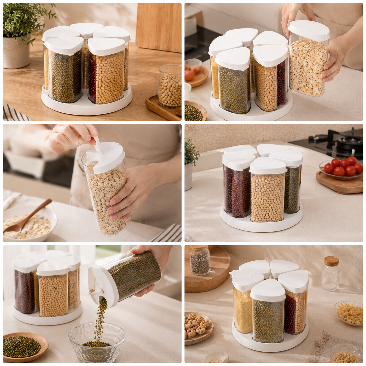 Homero 360 Degree Transparent Grain Storage Container with Rotating Base - 670ml Capacity