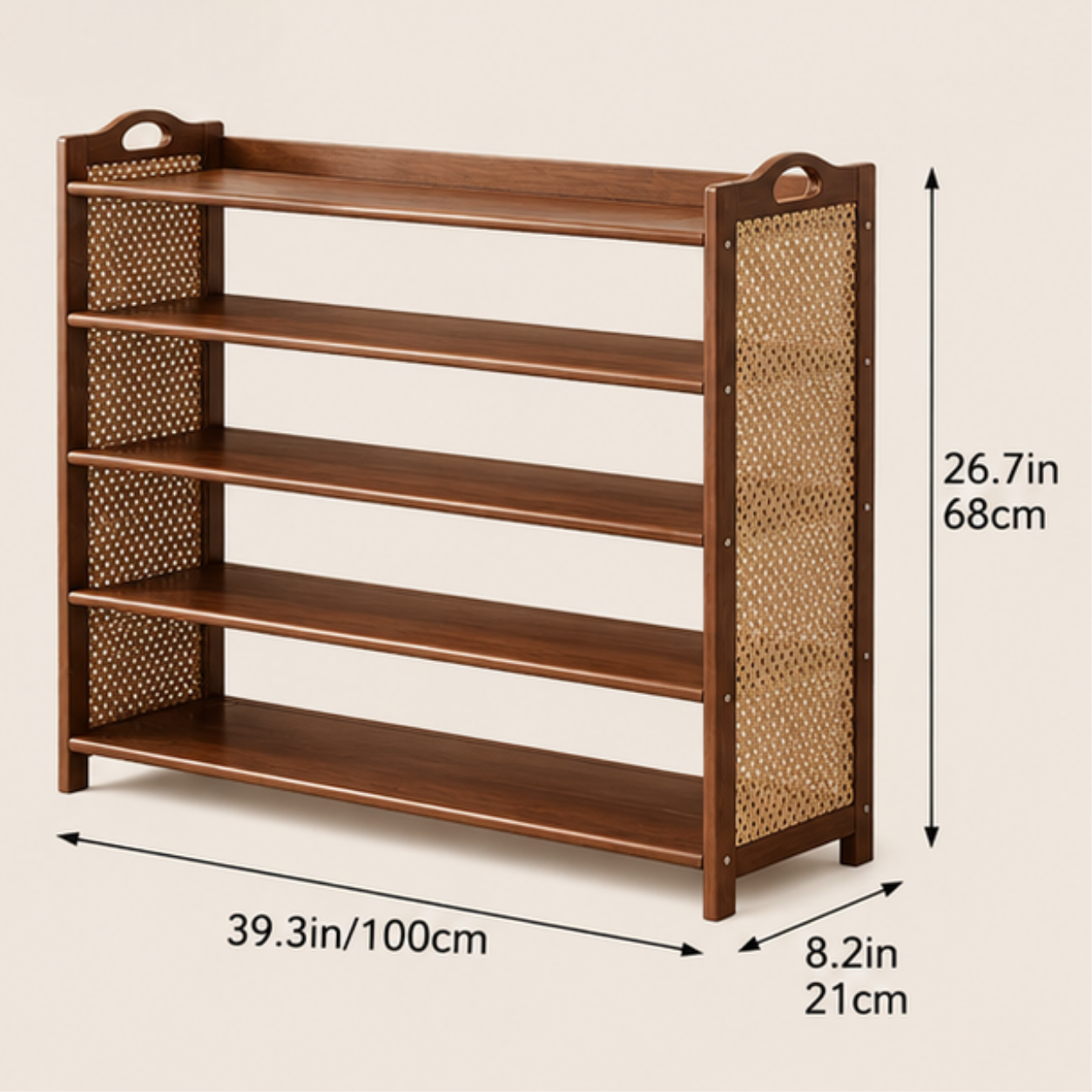 5 Tier Bamboo Shoe Rack with Woven Rattan Panels