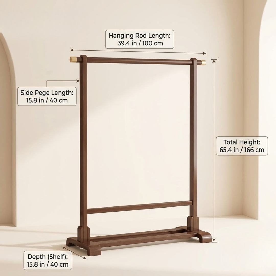 Solid Bamboo Coat Rack Open Wardrobe Organizer Stand With Hanging Rail And Side Hooks