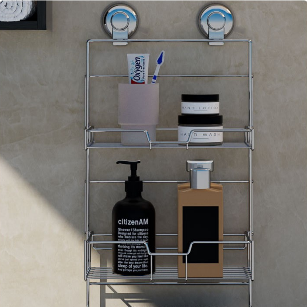 HOMERO Multi-Functional Double Layer Stainless Steel Suction Cup Shelf Organizer