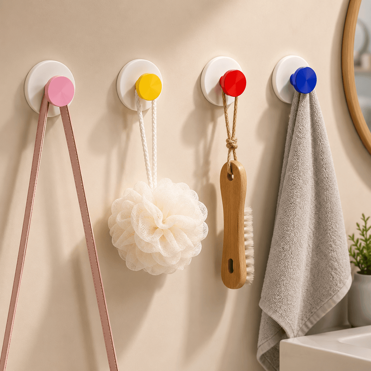 Homero Strong Grip Adhesive-Free Multicolor Suction Hook Cup