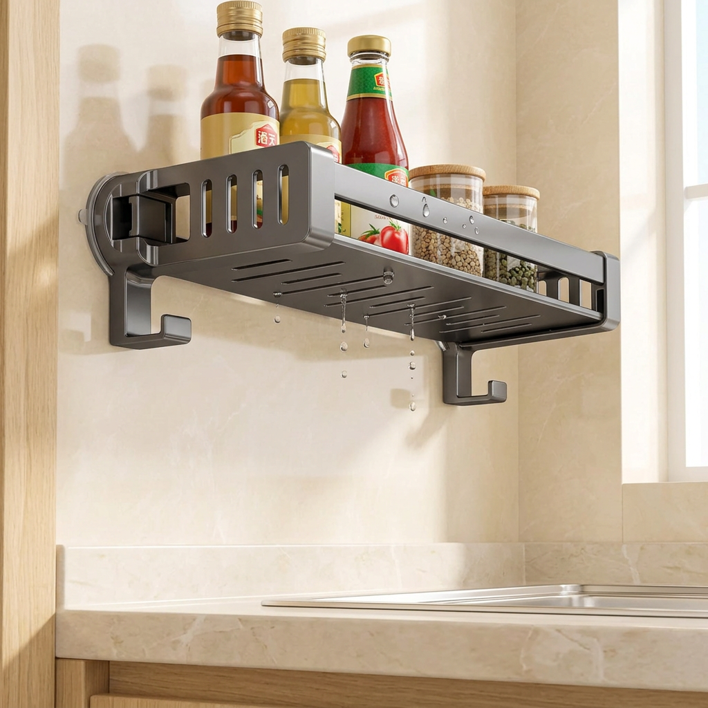 Homero Suction Cup Wall Mounted Kitchen Rack with Hook