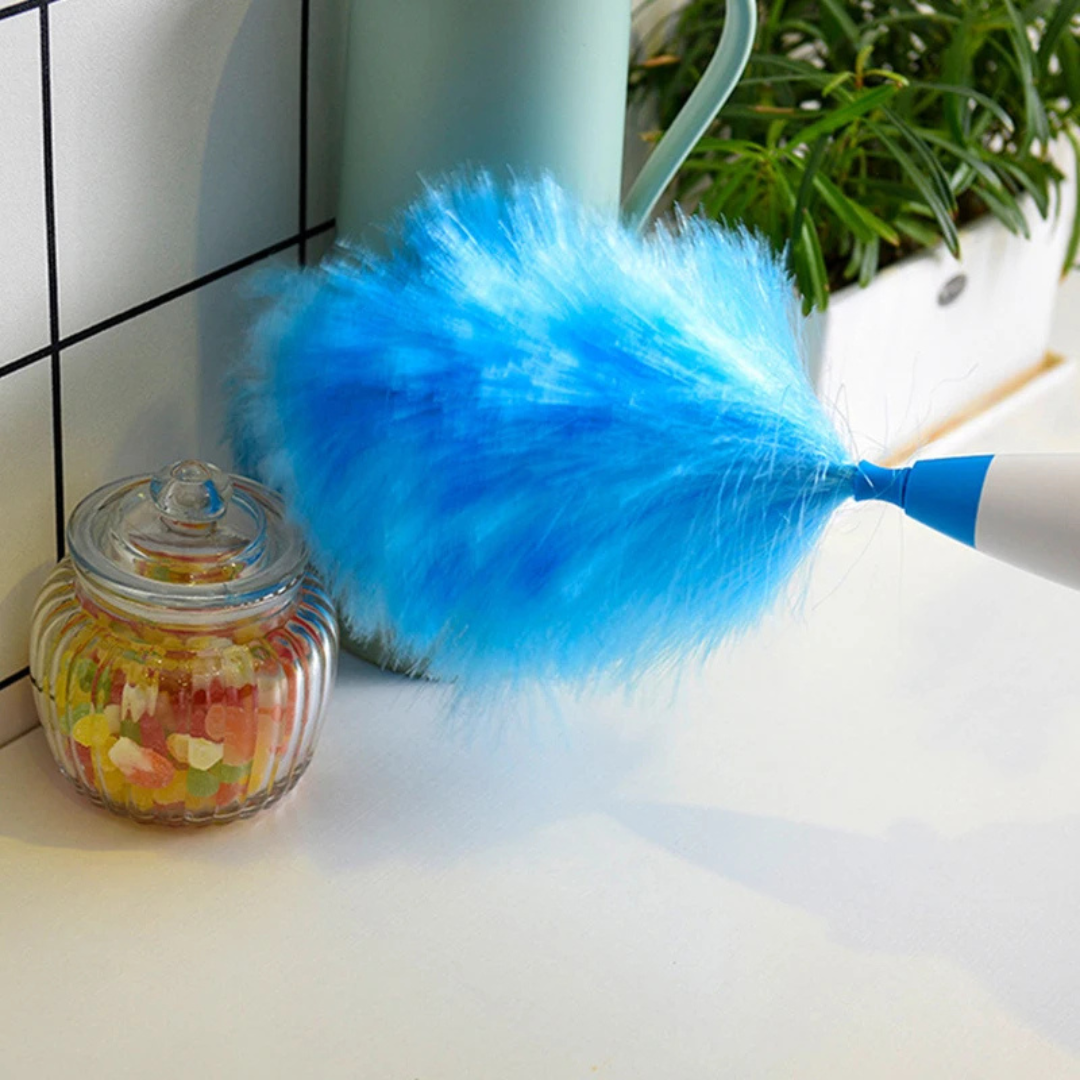 Extendable Electric Spin Feather Duster with Dual Brush Heads