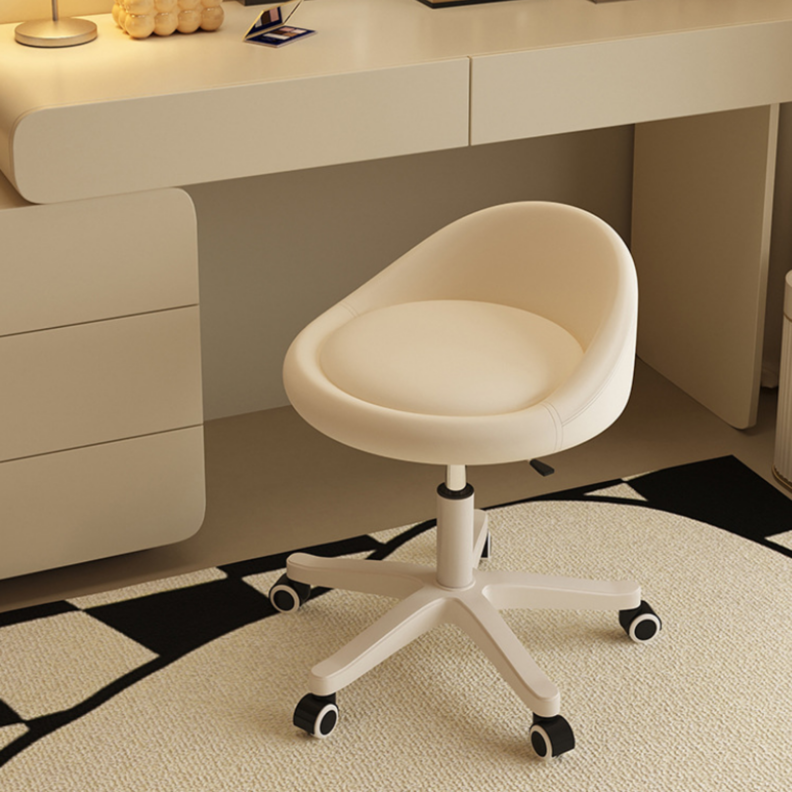 Ergonomic Adjustable Swivel Dressing Chair with Cushioned Seat and Rolling Base