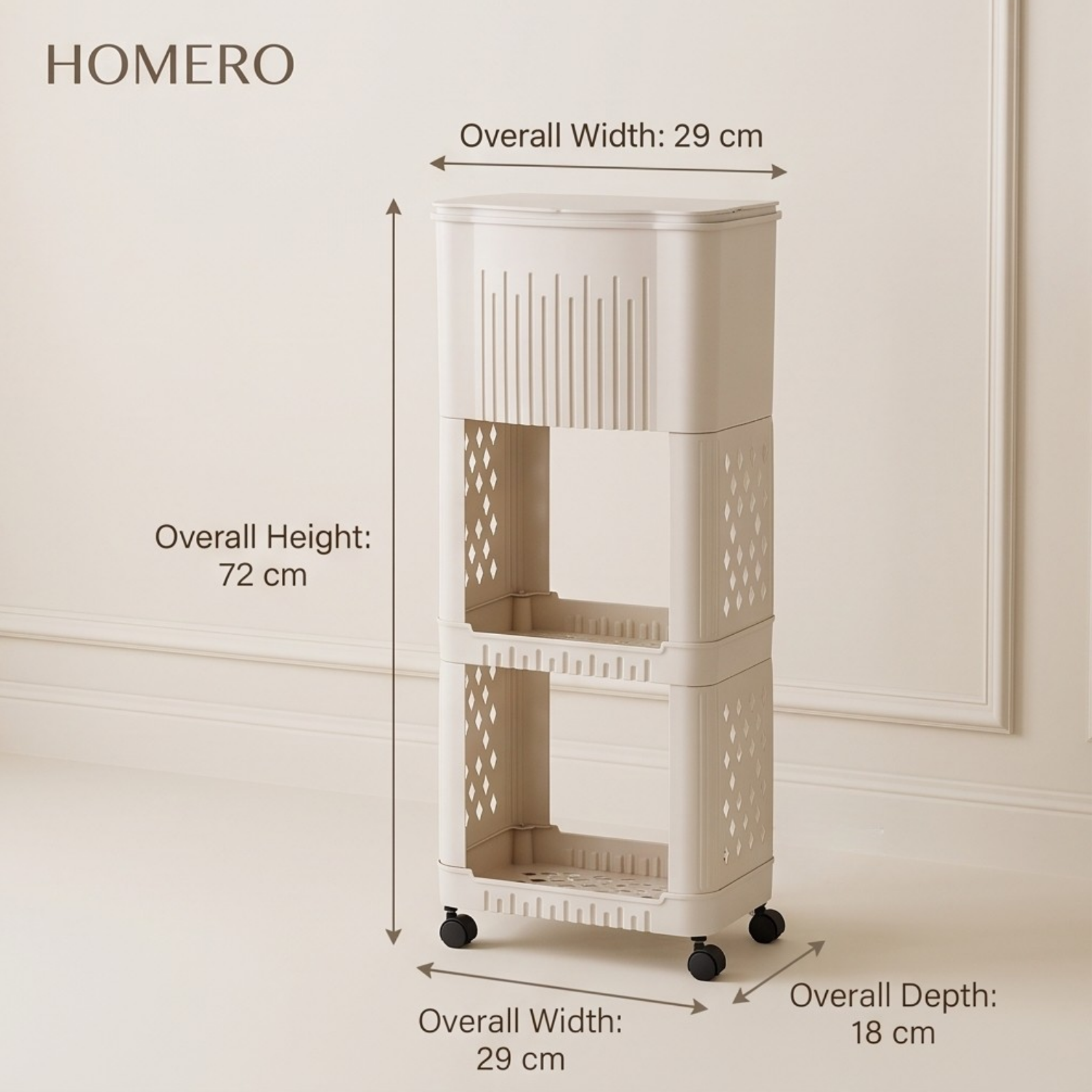 Multi Purpose Slim Storage Trash Bin with Open Mesh Storage Shelves