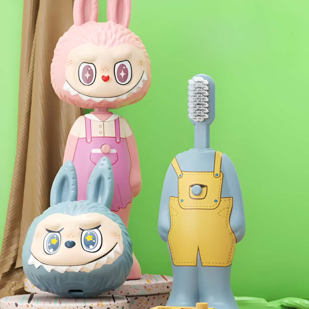 Homero Cute Labubu Ultra Soft Bristles Toothbrush 2 Piece (Pink and Blue)
