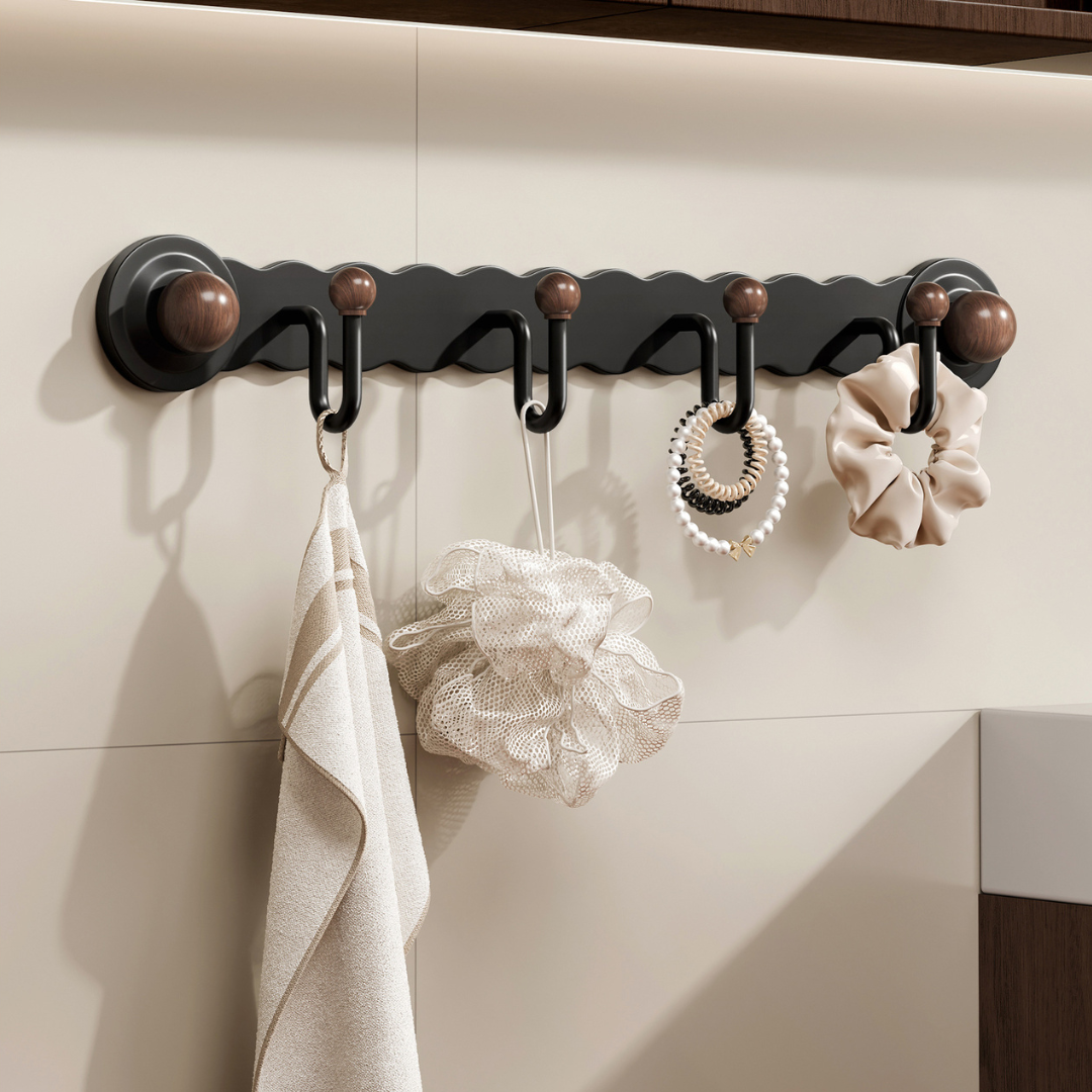 Homero U-Shaped Wall Hook Strip with Strong Vacuum Adhesive – 5 Hooks