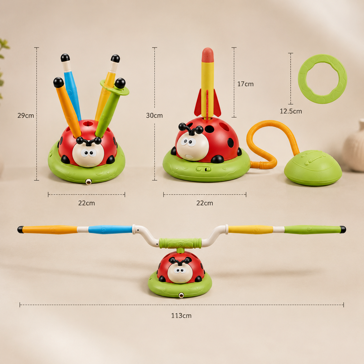 Homero 3 in 1 Musical Jump/Toss Ring/Rocket Launcher Toy for Kids