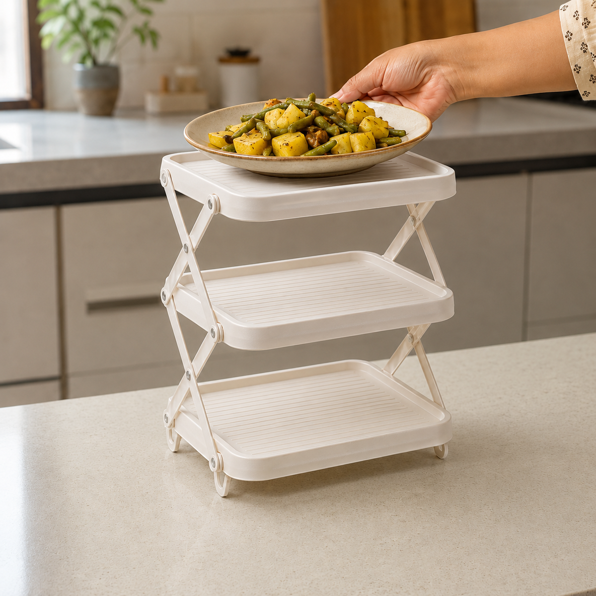 Foldable Multi Layer Dish & Prep Tray Storage Rack