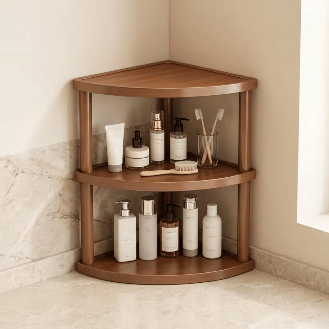 Wooden Corner Display Shelf Space Saving Tabletop Organizer