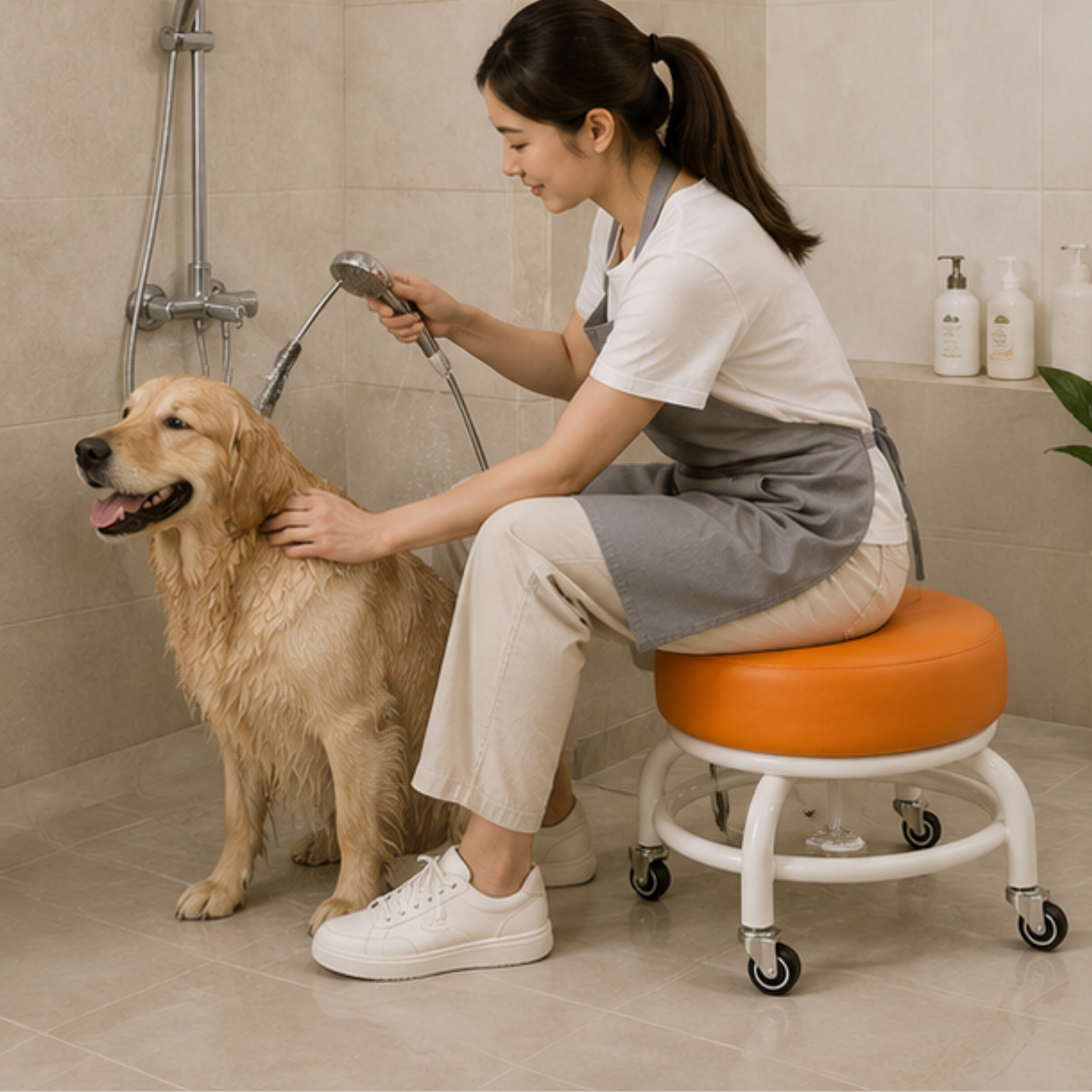 360° Rotating PU Cushion Seat Rolling Stool