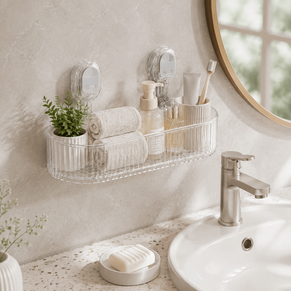 Homero Wall-Mounted No-Drill Bathroom Shelf with Drainage