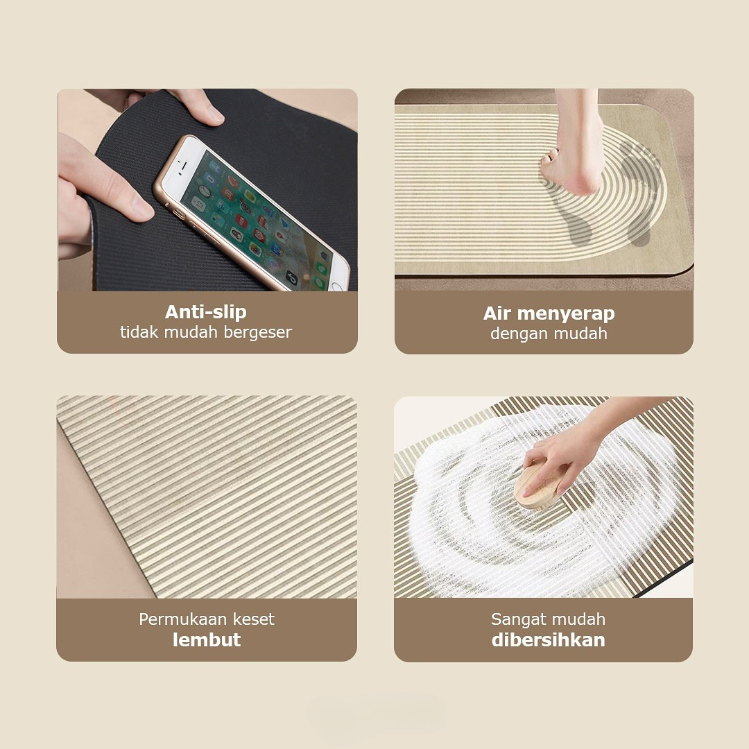 HOMERO Quick Dry Diatom Bath Mat with Anti-Slip Backing – 50x80 cm