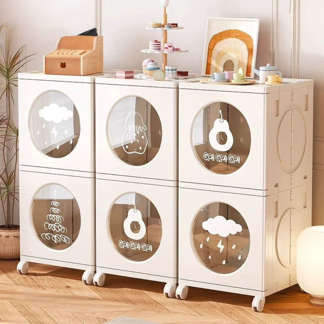 Foldable Multi Purpose Storage Cabinet with Wheels and Transparent Doors