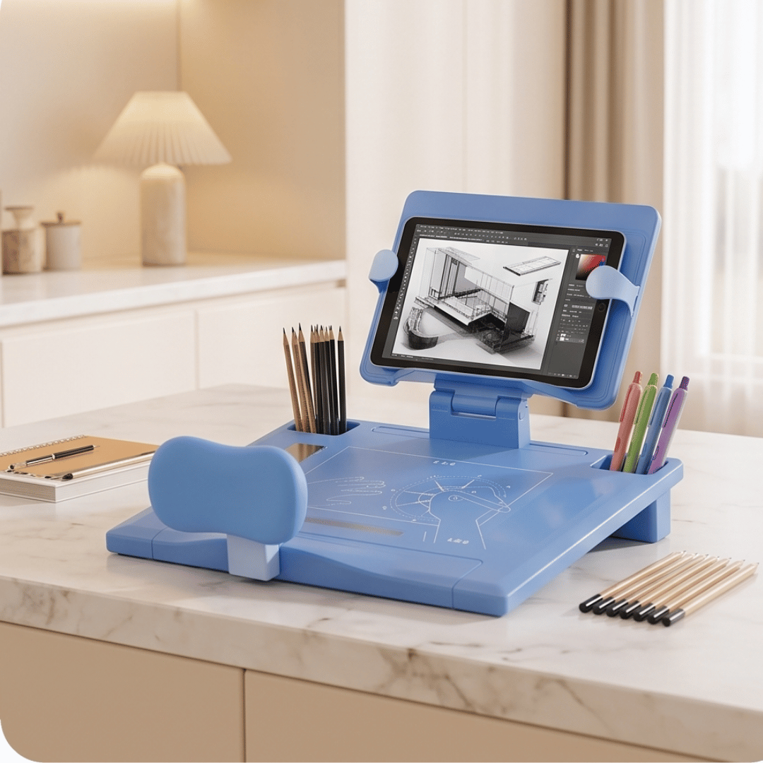 Kids Adjustable Posture Support Reading Stand Writing Board with Storage Compartments