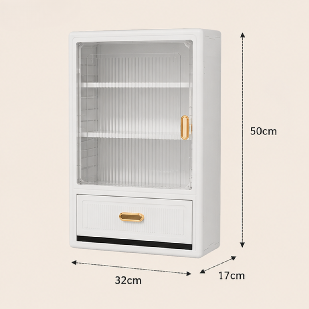 Elegant Wall Mounted Storage Cabinet With Fluted Glass & Drawer