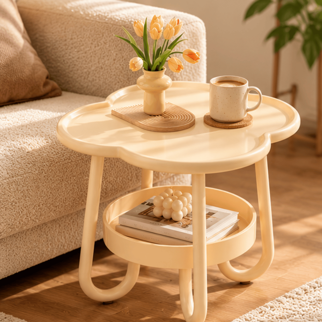 Modern Flower Shaped Two Tier Side Table with Storage Tray