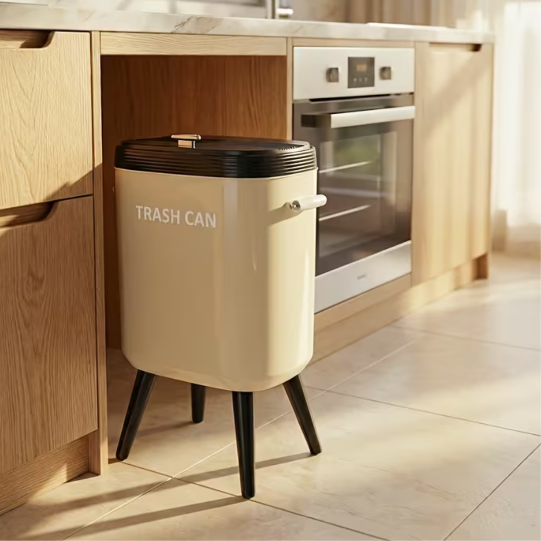 Retro Standing Slim Legged Trash Can with Lid - Cream