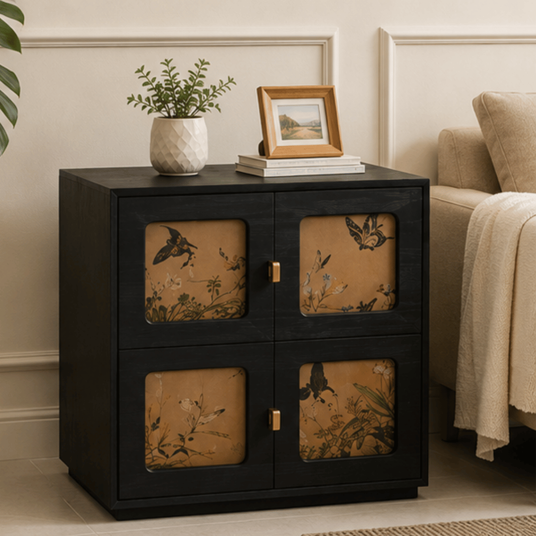 Retro Solid Wood Storage Cabinet with Two Drawers