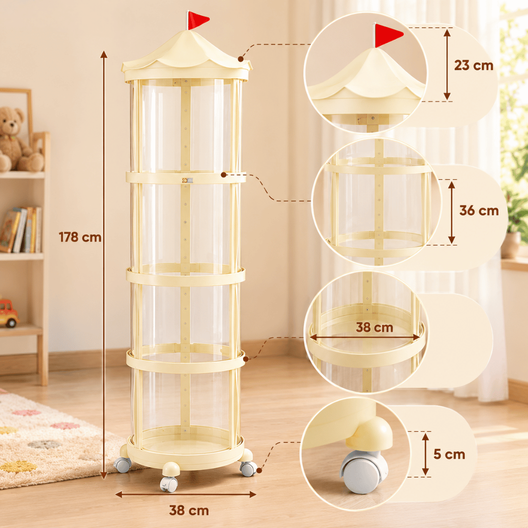 Transparent Plush Toy Organizer Display Cabinet with Rolling Wheels