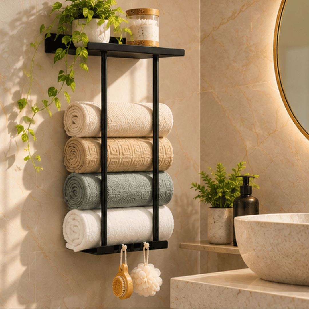 Multifunctional Bathroom Towel Organizer with Floating Shelf