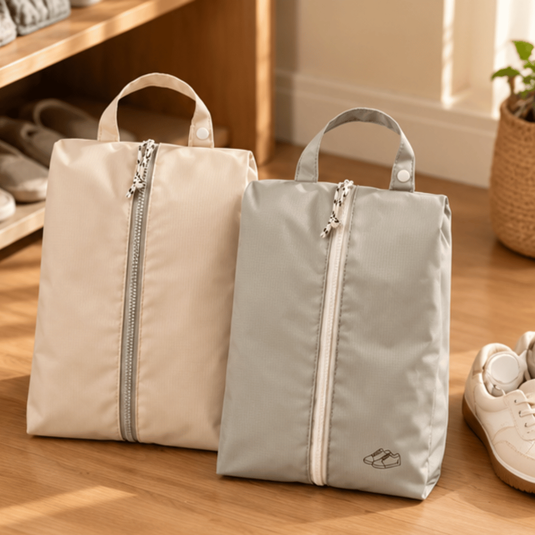 Portable Oxford Cloth Travel Shoe Bag with Dual Compartments and Luggage Strap