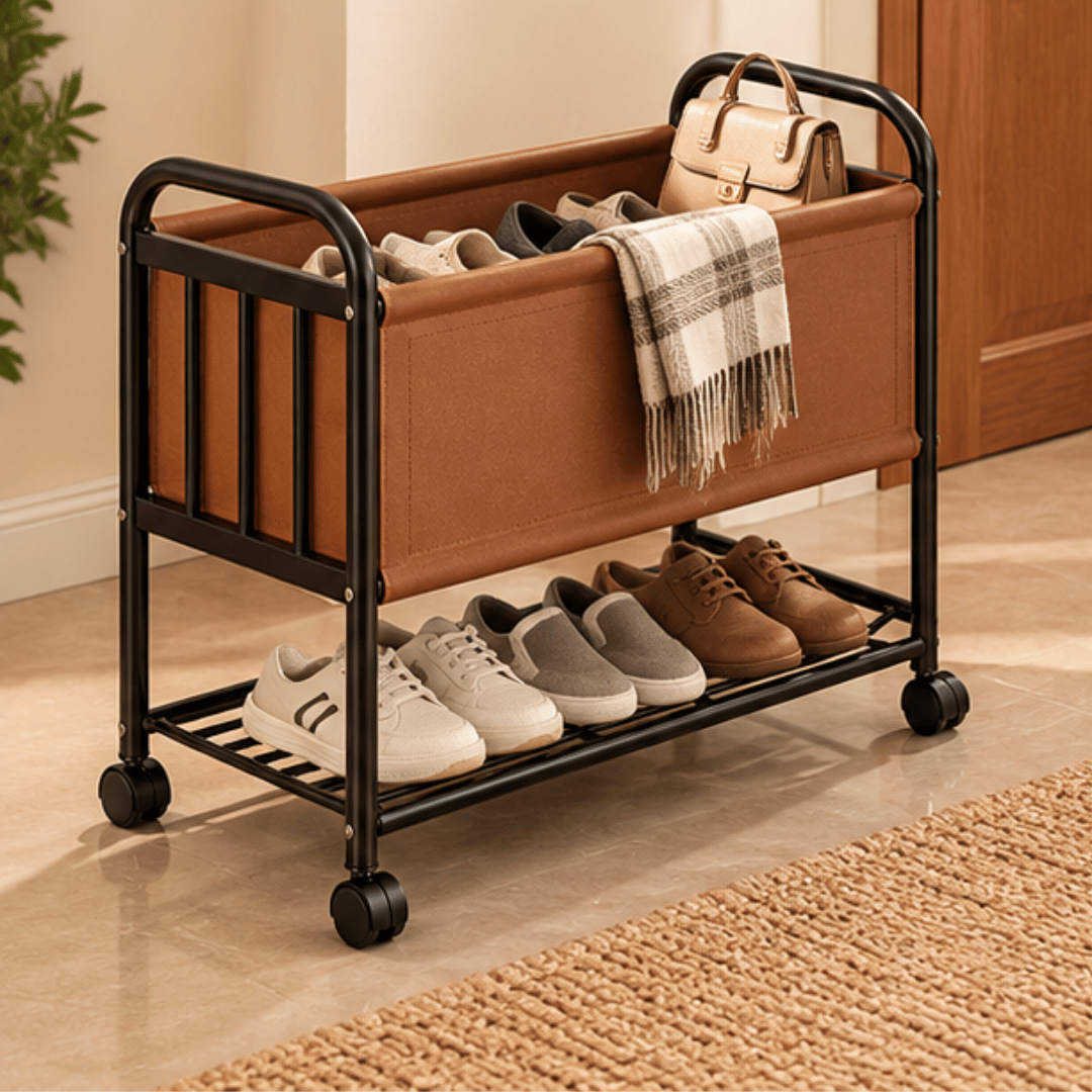 Multipurpose Rolling Laundry Basket Trolley with Fabric Hamper and Lower Storage Shelf