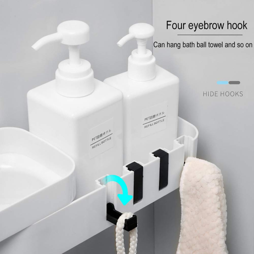 Wall Mounted 180° Foldable Corner Storage Rack with Drainage Design & Hidden Hooks