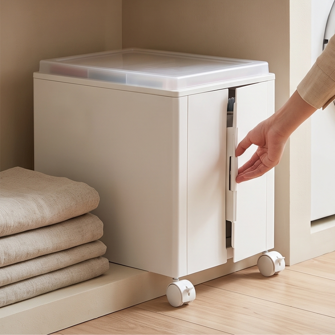 Foldable Rolling Storage Cart With Transparent Lid & Wheels