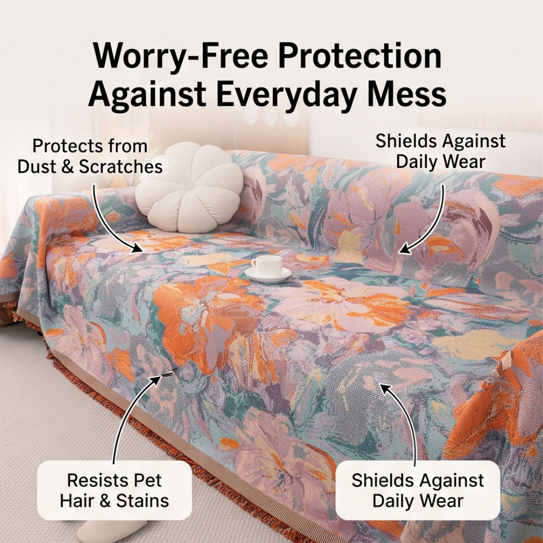 Luxury Floral Woven Multiuse Throw Sofa Cover