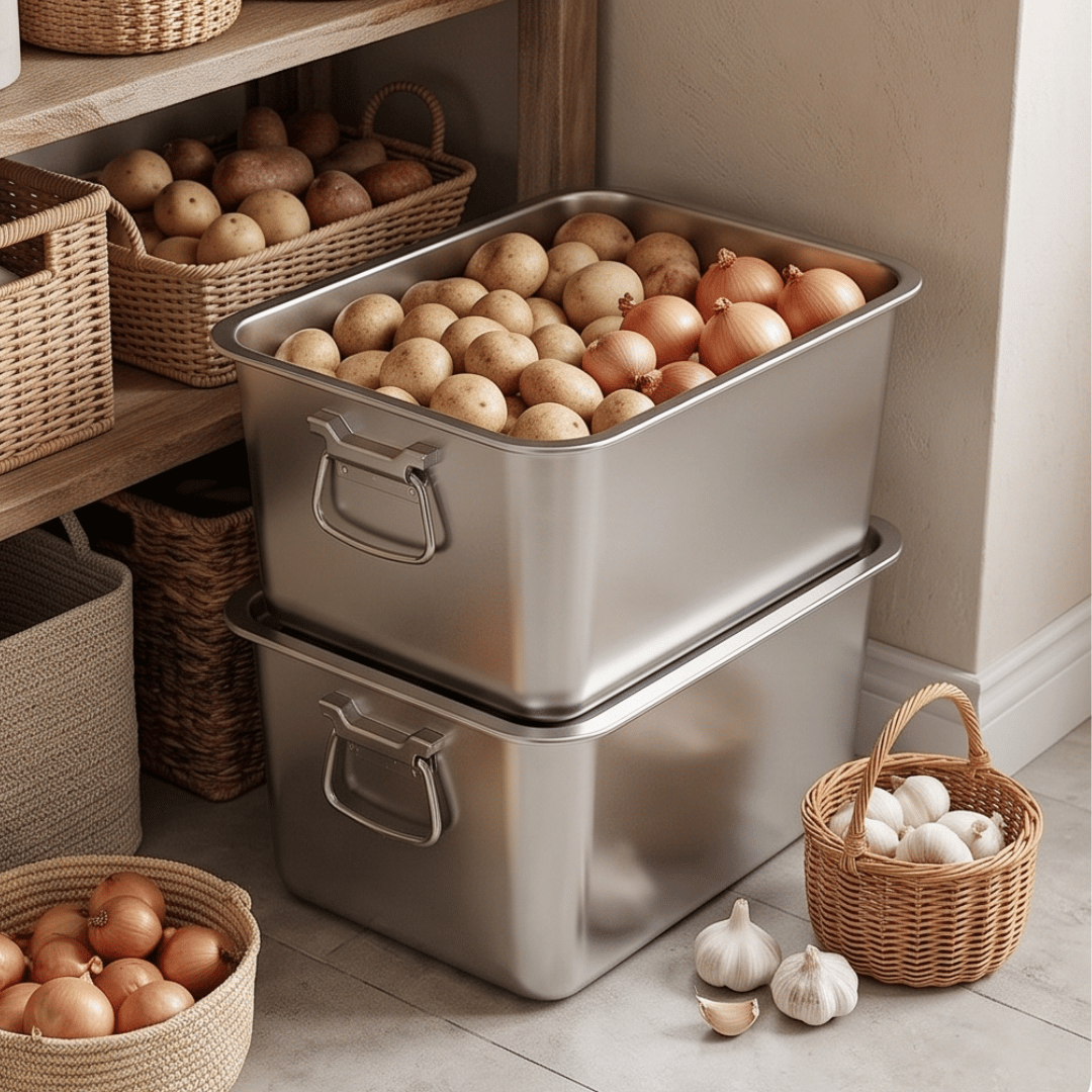Premium Stainless Steel Storage Bucket with Lid and Carrying Handles