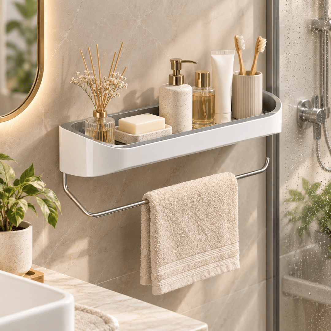 Wall Mounted Bathroom Organizer With Drainage Rack & Guardrail
