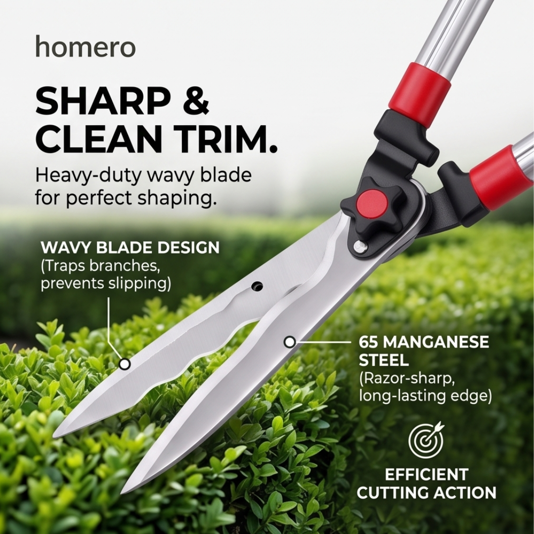 Heavy Duty Extendable Garden Hedge Shears with Wavy Steel Blade