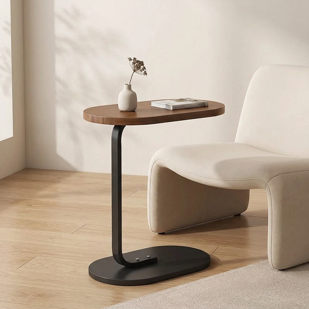 Homero Modern C Shaped Wooden Metal Side Table
