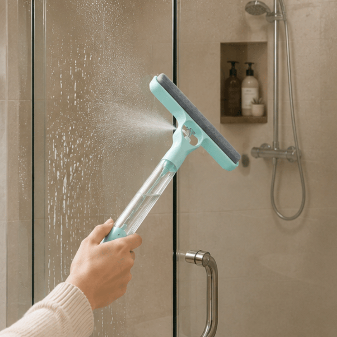 3 in 1 Handheld Glass Cleaning Spray Squeegee Brush Window Wiper with Integrated Bottle