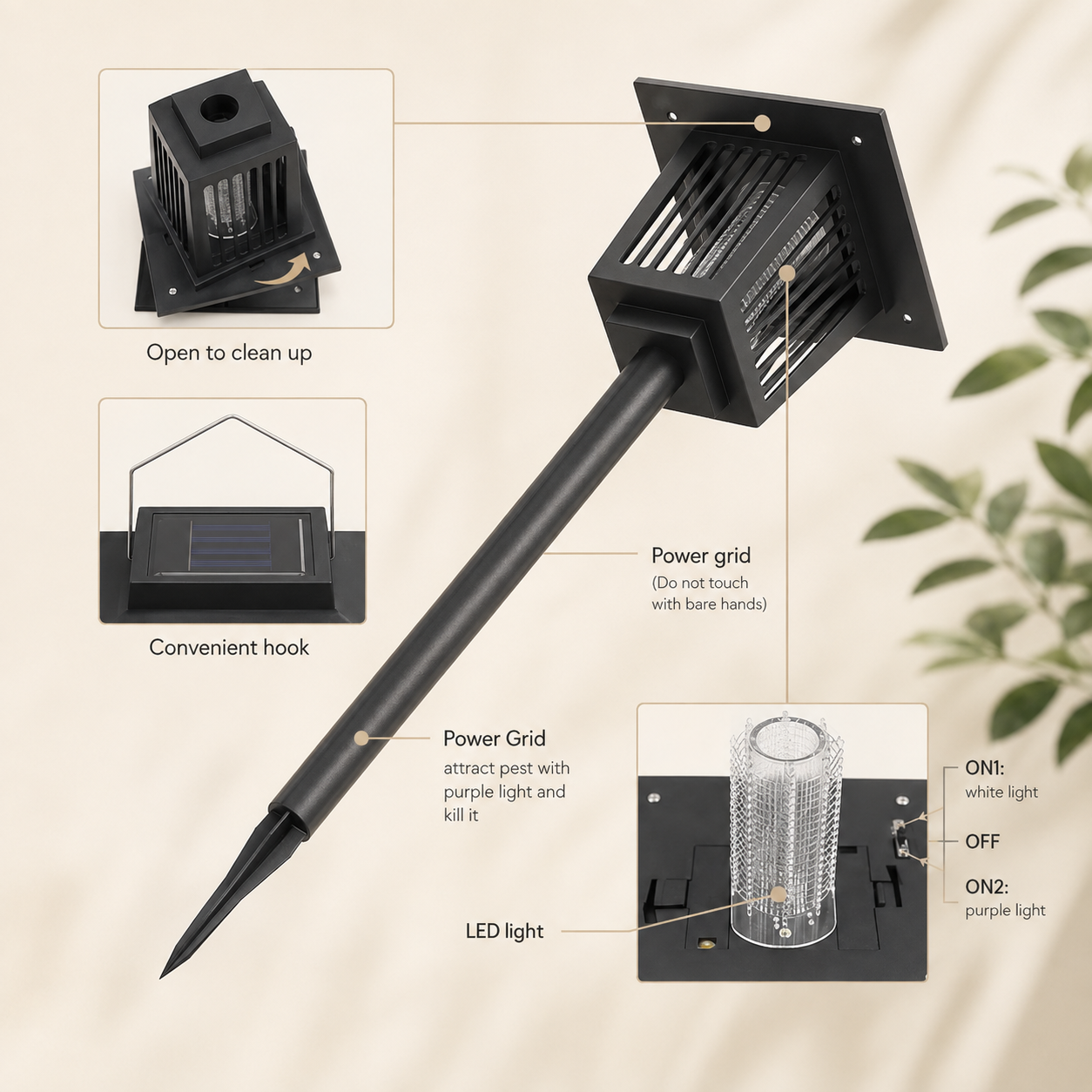 Dual Mode Solar Mosquito Killer Garden Waterproof UV Lamp