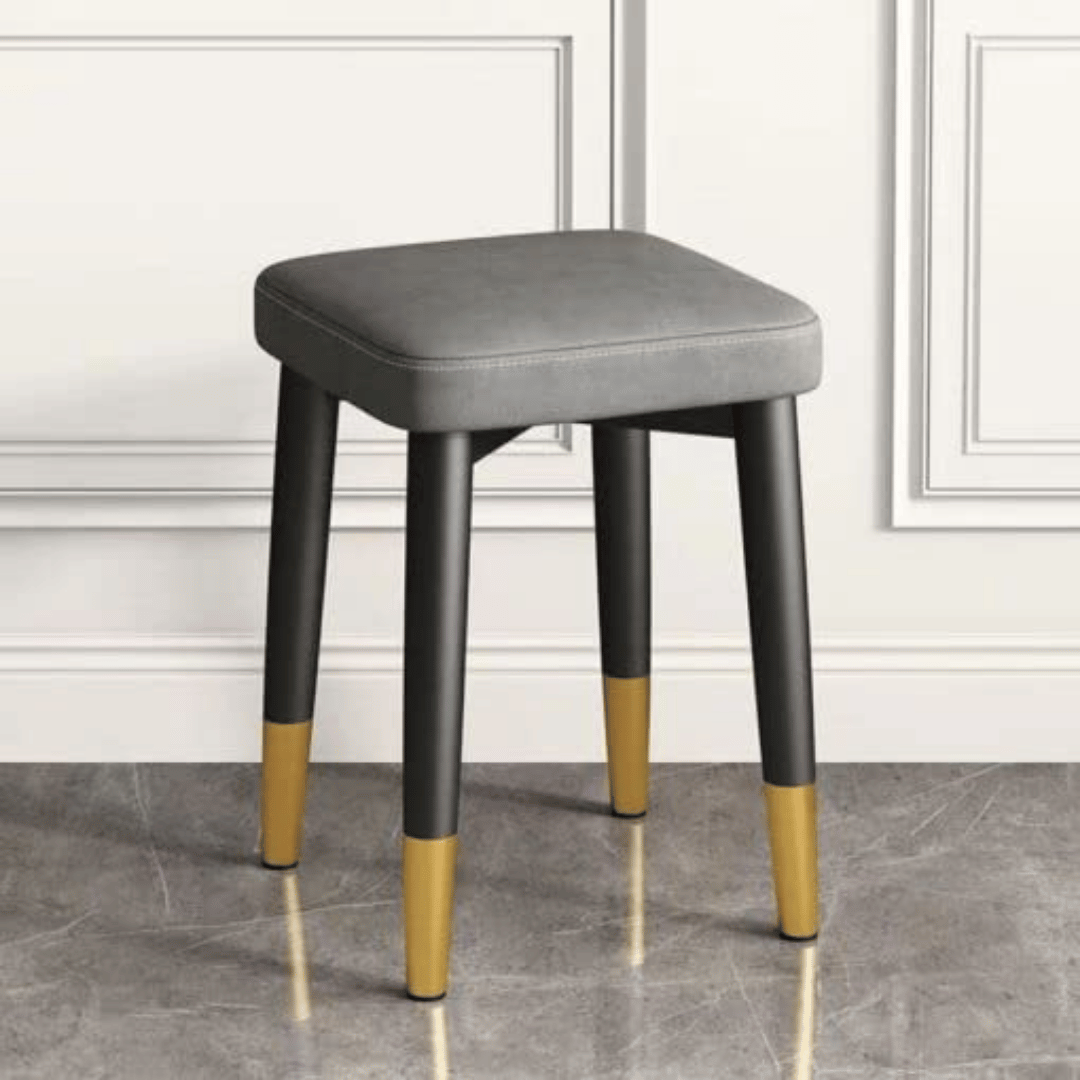 Premium Stackable PU Leather Comfortable Padded Gold Metal Legs Stool