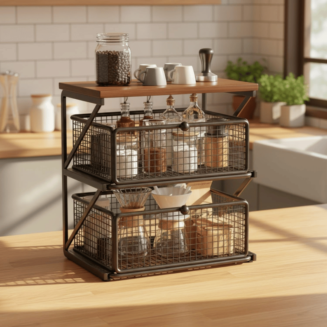 Multi Purpose Wooden Top Organizer with Two Sliding Drawers