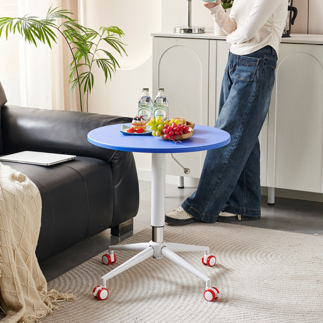 HOMERO Minimalist Height Adjustable Round Table with Lockable Wheels